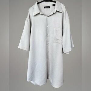 Murano Mens Short Sleeve Button Up Shirt Tan/Gray Rayon/Poly Blend Ribbed XL